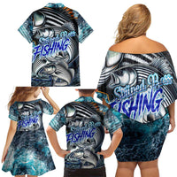 Striped Bass Fishing Family Matching Off Shoulder Short Dress and Hawaiian Shirt Bold Ocean Angler Design - Wonder Print Shop