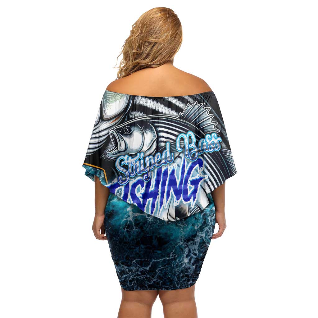 Striped Bass Fishing Family Matching Off Shoulder Short Dress and Hawaiian Shirt Bold Ocean Angler Design - Wonder Print Shop