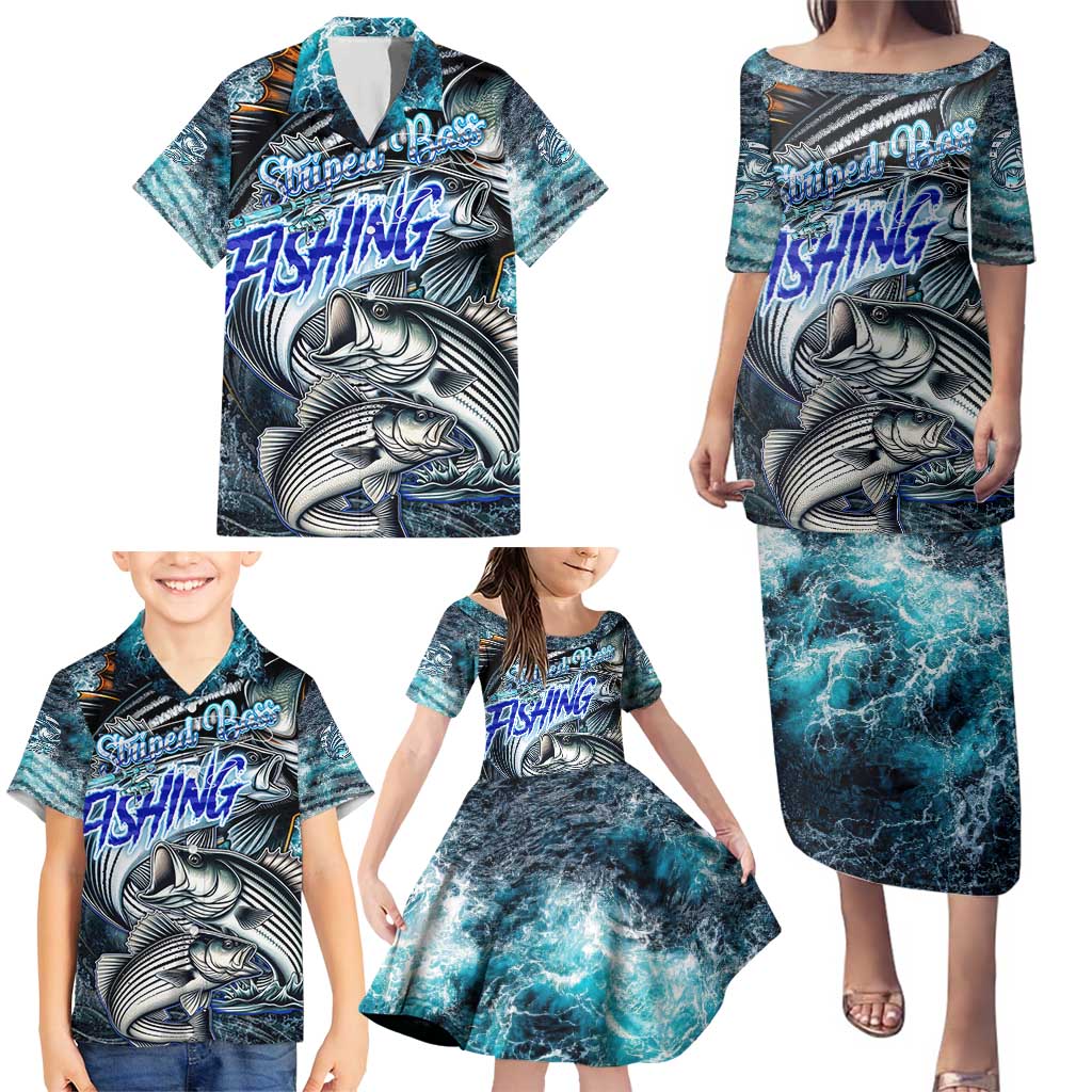 Striped Bass Fishing Family Matching Puletasi and Hawaiian Shirt Bold Ocean Angler Design - Wonder Print Shop