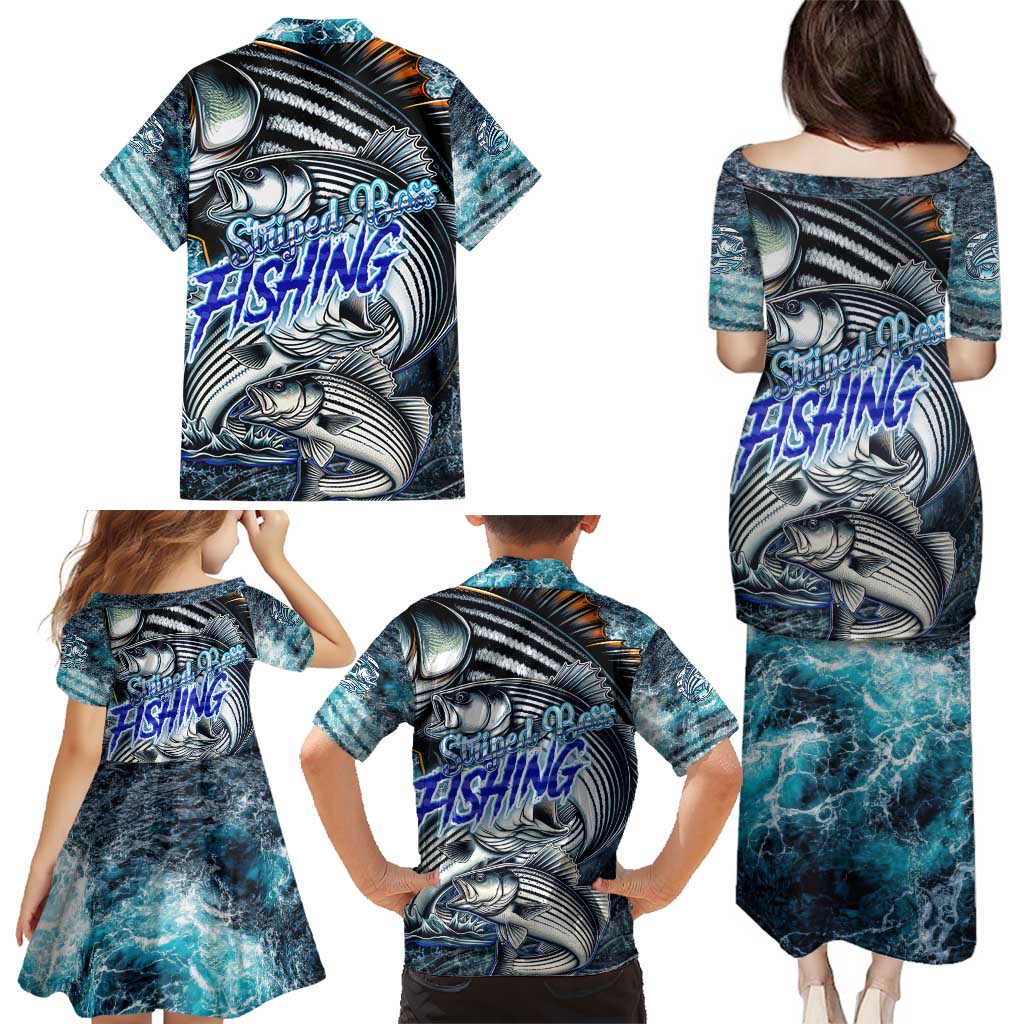 Striped Bass Fishing Family Matching Puletasi and Hawaiian Shirt Bold Ocean Angler Design - Wonder Print Shop