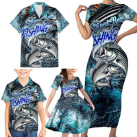 Striped Bass Fishing Family Matching Short Sleeve Bodycon Dress and Hawaiian Shirt Bold Ocean Angler Design - Wonder Print Shop