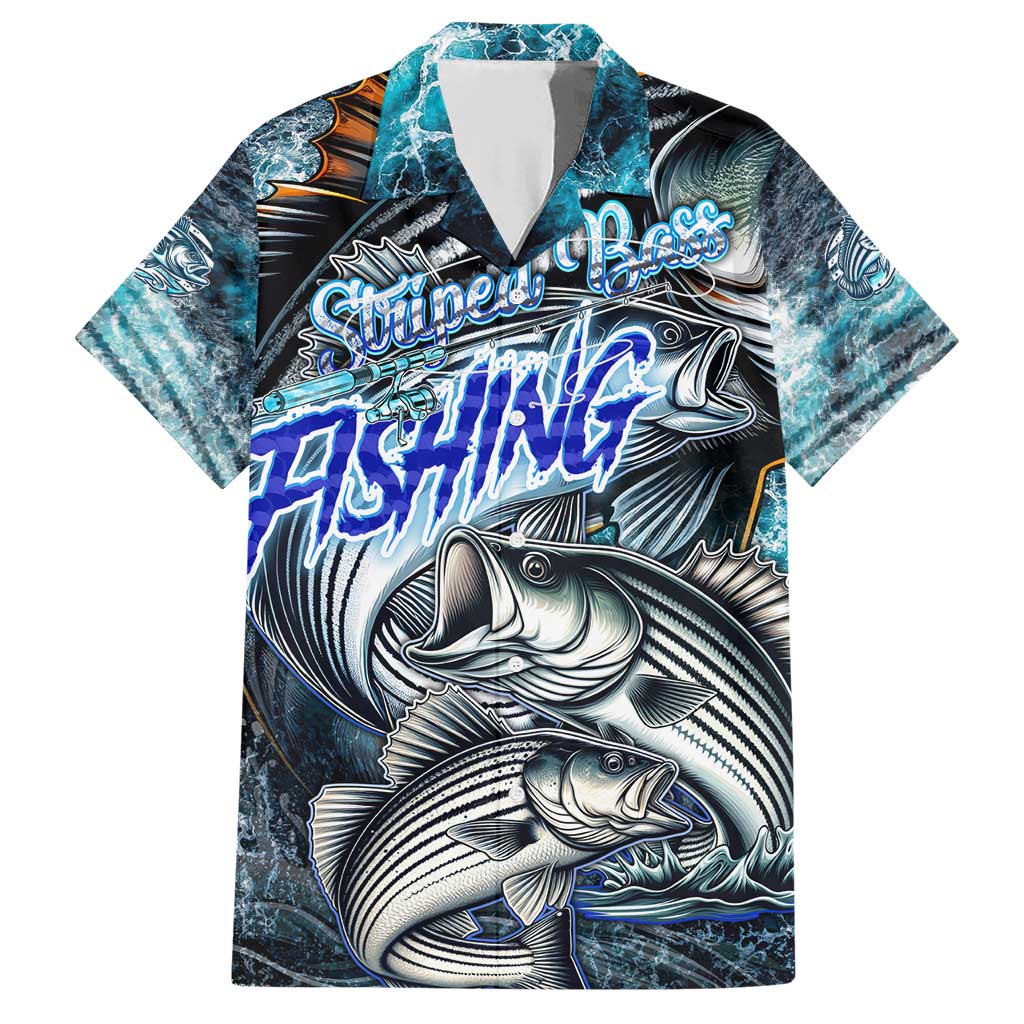 Striped Bass Fishing Family Matching Short Sleeve Bodycon Dress and Hawaiian Shirt Bold Ocean Angler Design - Wonder Print Shop