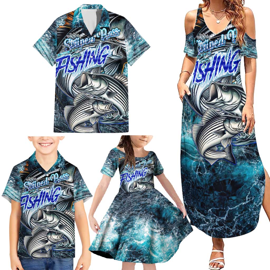 Striped Bass Fishing Family Matching Summer Maxi Dress and Hawaiian Shirt Bold Ocean Angler Design - Wonder Print Shop