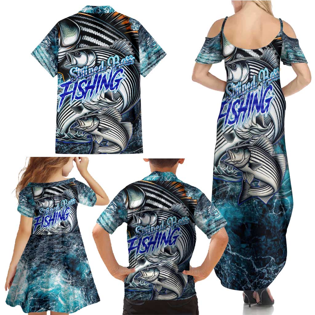 Striped Bass Fishing Family Matching Summer Maxi Dress and Hawaiian Shirt Bold Ocean Angler Design - Wonder Print Shop