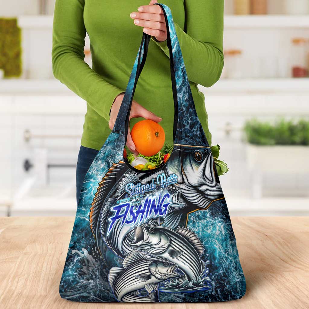 Striped Bass Fishing Grocery Bag Bold Ocean Angler Design - Wonder Print Shop