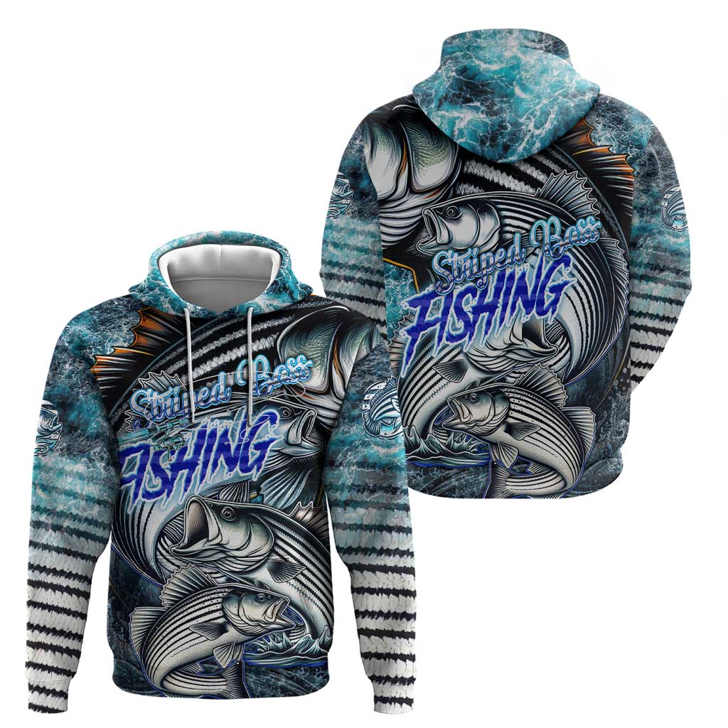 Striped Bass Fishing Hoodie Bold Ocean Angler Design - Wonder Print Shop