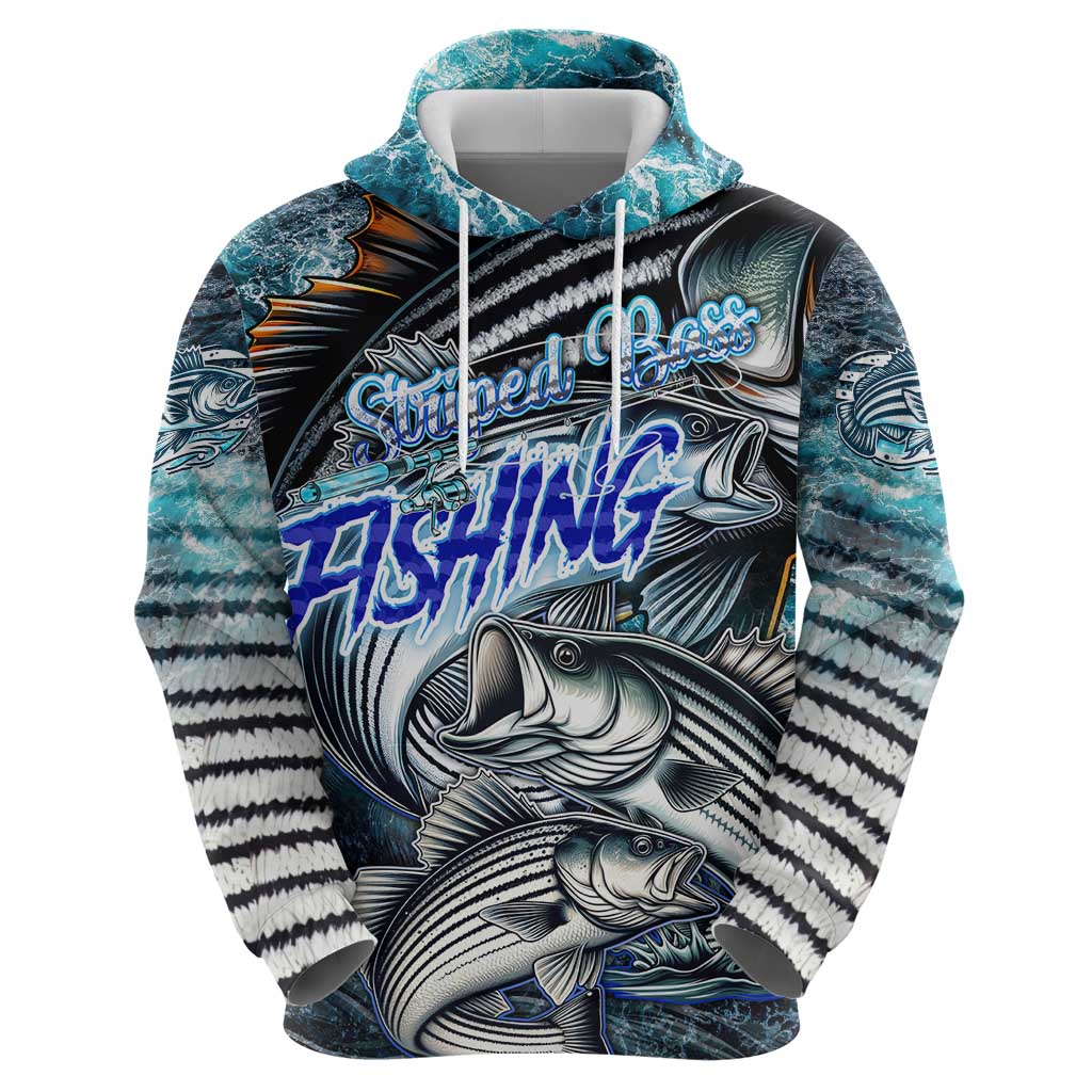 Striped Bass Fishing Hoodie Bold Ocean Angler Design - Wonder Print Shop