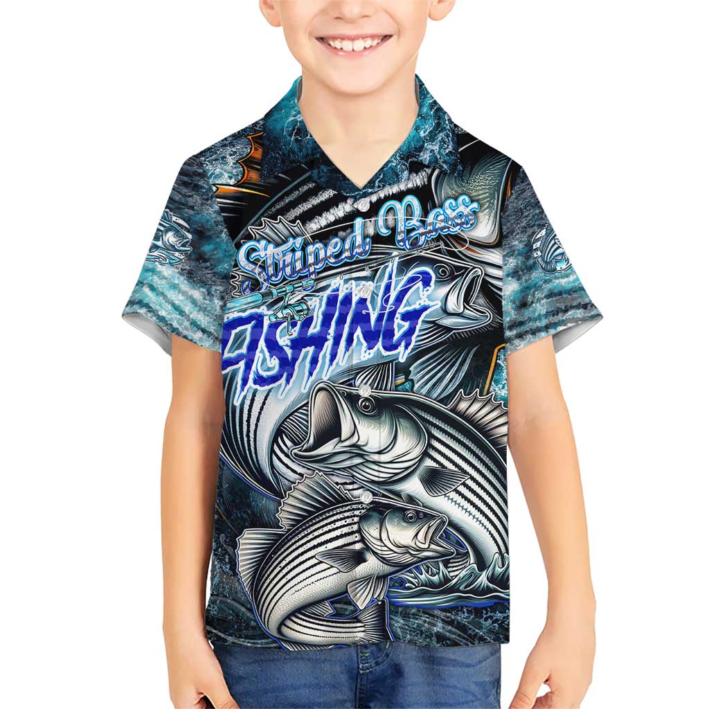 Striped Bass Fishing Kid Hawaiian Shirt Bold Ocean Angler Design - Wonder Print Shop