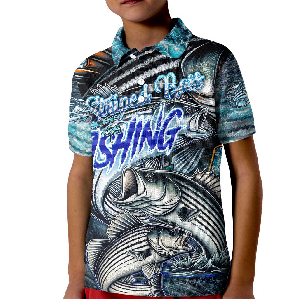 Striped Bass Fishing Kid Polo Shirt Bold Ocean Angler Design - Wonder Print Shop