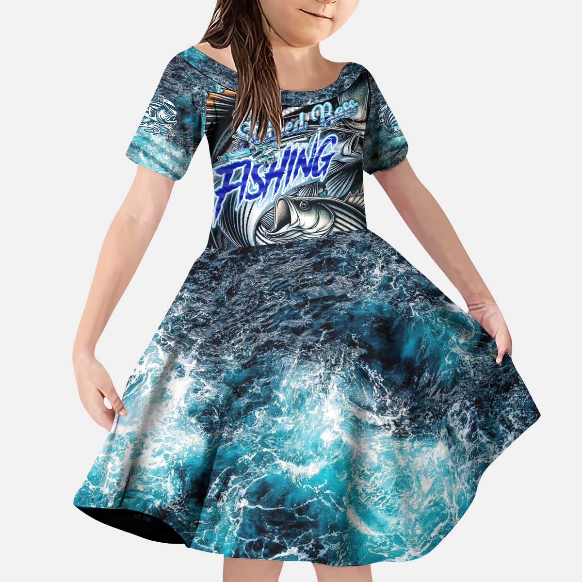Striped Bass Fishing Kid Short Sleeve Dress Bold Ocean Angler Design - Wonder Print Shop