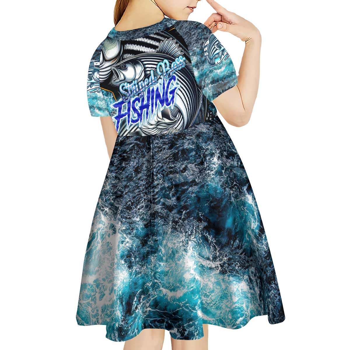 Striped Bass Fishing Kid Short Sleeve Dress Bold Ocean Angler Design - Wonder Print Shop