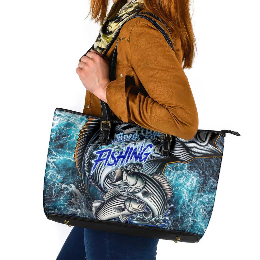 Striped Bass Fishing Leather Tote Bag Bold Ocean Angler Design - Wonder Print Shop