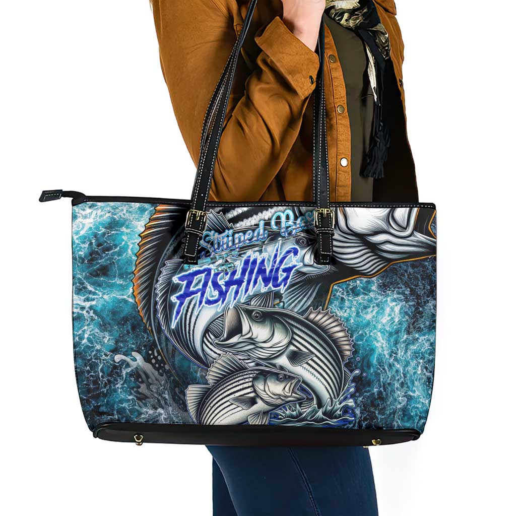 Striped Bass Fishing Leather Tote Bag Bold Ocean Angler Design - Wonder Print Shop