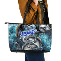 Striped Bass Fishing Leather Tote Bag Bold Ocean Angler Design - Wonder Print Shop