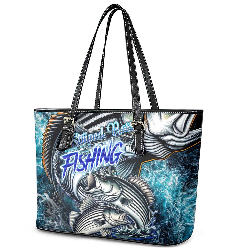 Striped Bass Fishing Leather Tote Bag Bold Ocean Angler Design - Wonder Print Shop