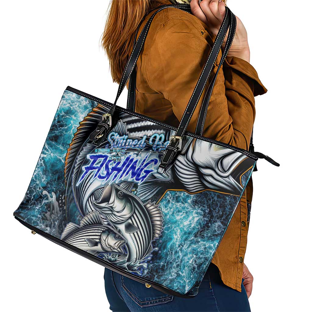 Striped Bass Fishing Leather Tote Bag Bold Ocean Angler Design - Wonder Print Shop