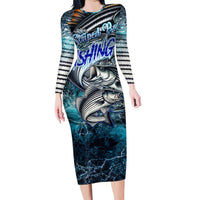Striped Bass Fishing Long Sleeve Bodycon Dress Bold Ocean Angler Design - Wonder Print Shop