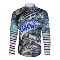 Striped Bass Fishing Long Sleeve Button Shirt Bold Ocean Angler Design - Wonder Print Shop