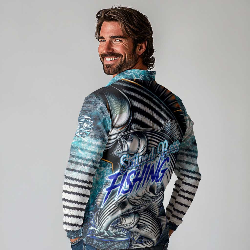 Striped Bass Fishing Long Sleeve Polo Shirt Bold Ocean Angler Design - Wonder Print Shop