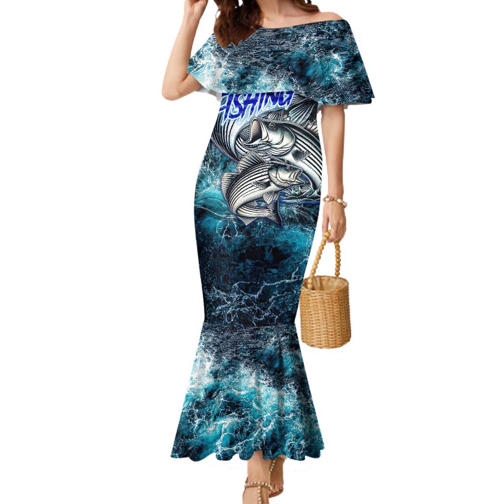 Striped Bass Fishing Mermaid Dress Bold Ocean Angler Design - Wonder Print Shop