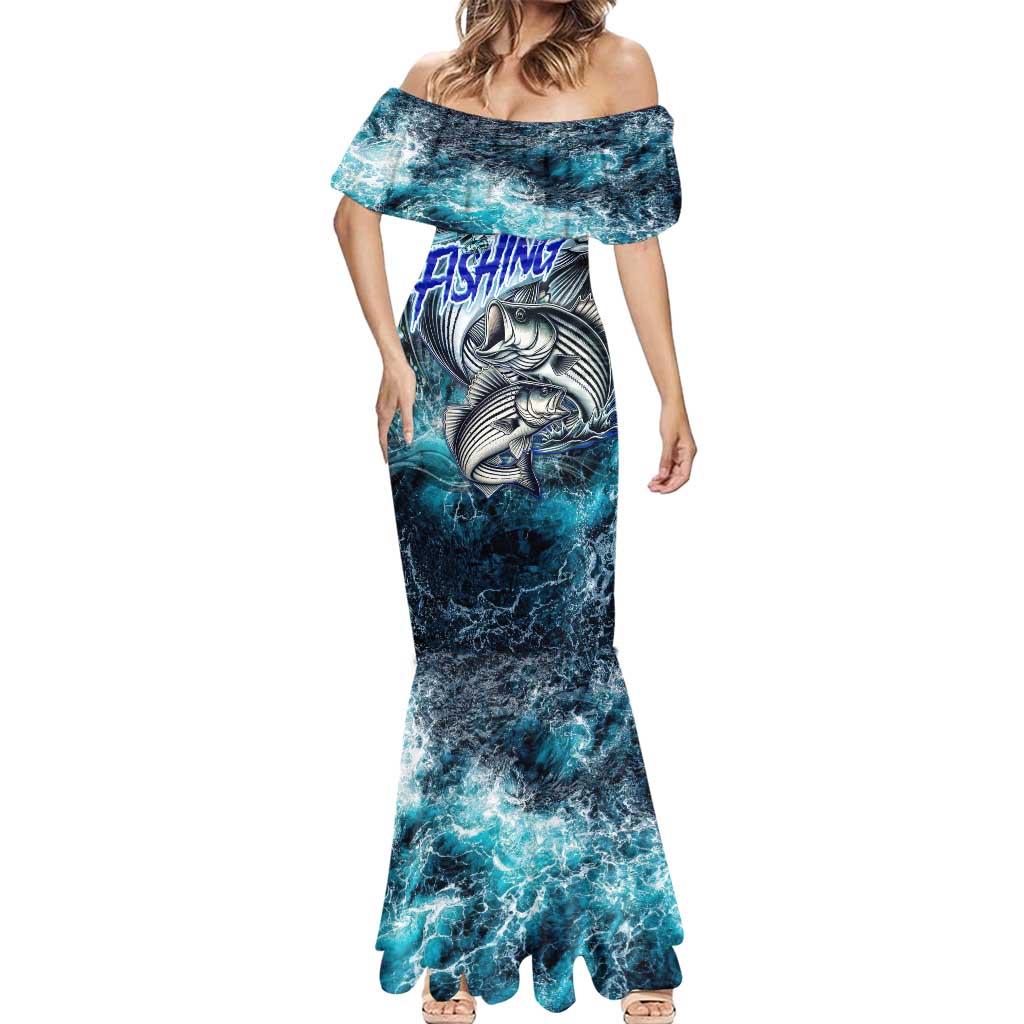 Striped Bass Fishing Mermaid Dress Bold Ocean Angler Design - Wonder Print Shop