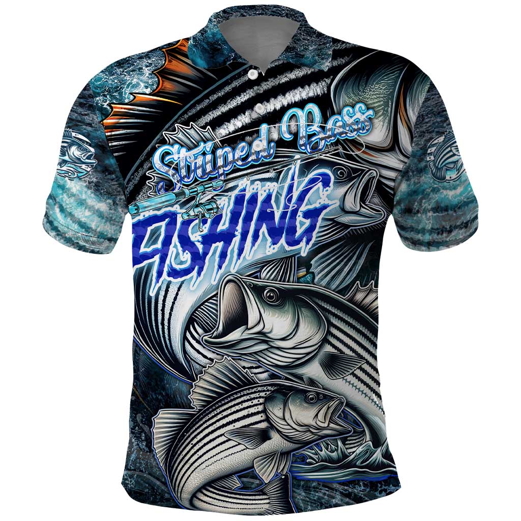 Striped Bass Fishing Polo Shirt Bold Ocean Angler Design - Wonder Print Shop