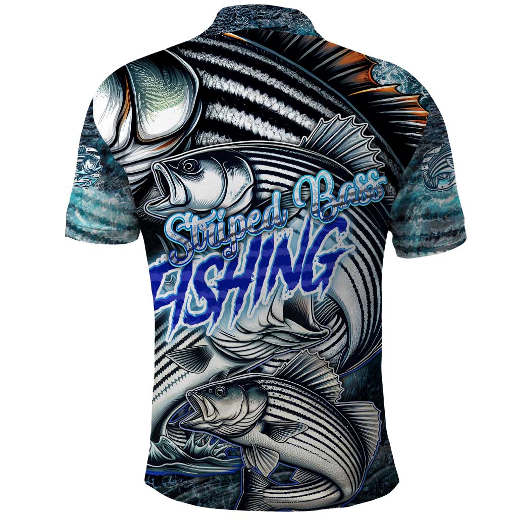 Striped Bass Fishing Polo Shirt Bold Ocean Angler Design - Wonder Print Shop