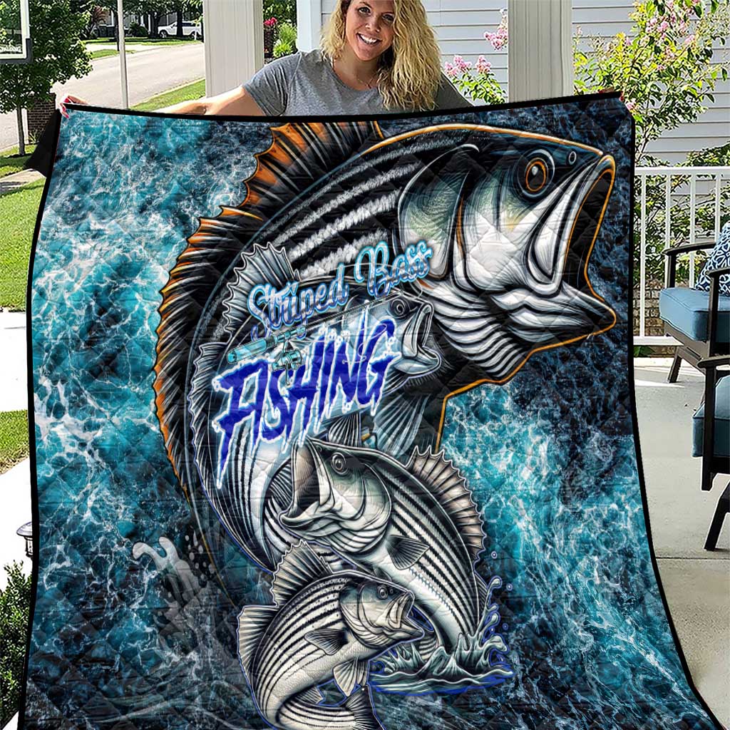 Striped Bass Fishing Quilt Bold Ocean Angler Design - Wonder Print Shop