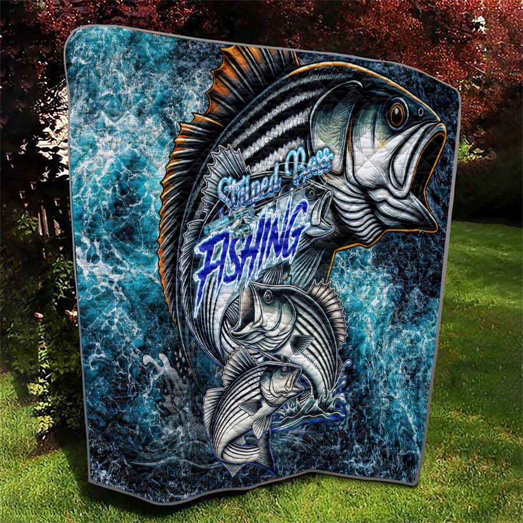 Striped Bass Fishing Quilt Bold Ocean Angler Design - Wonder Print Shop
