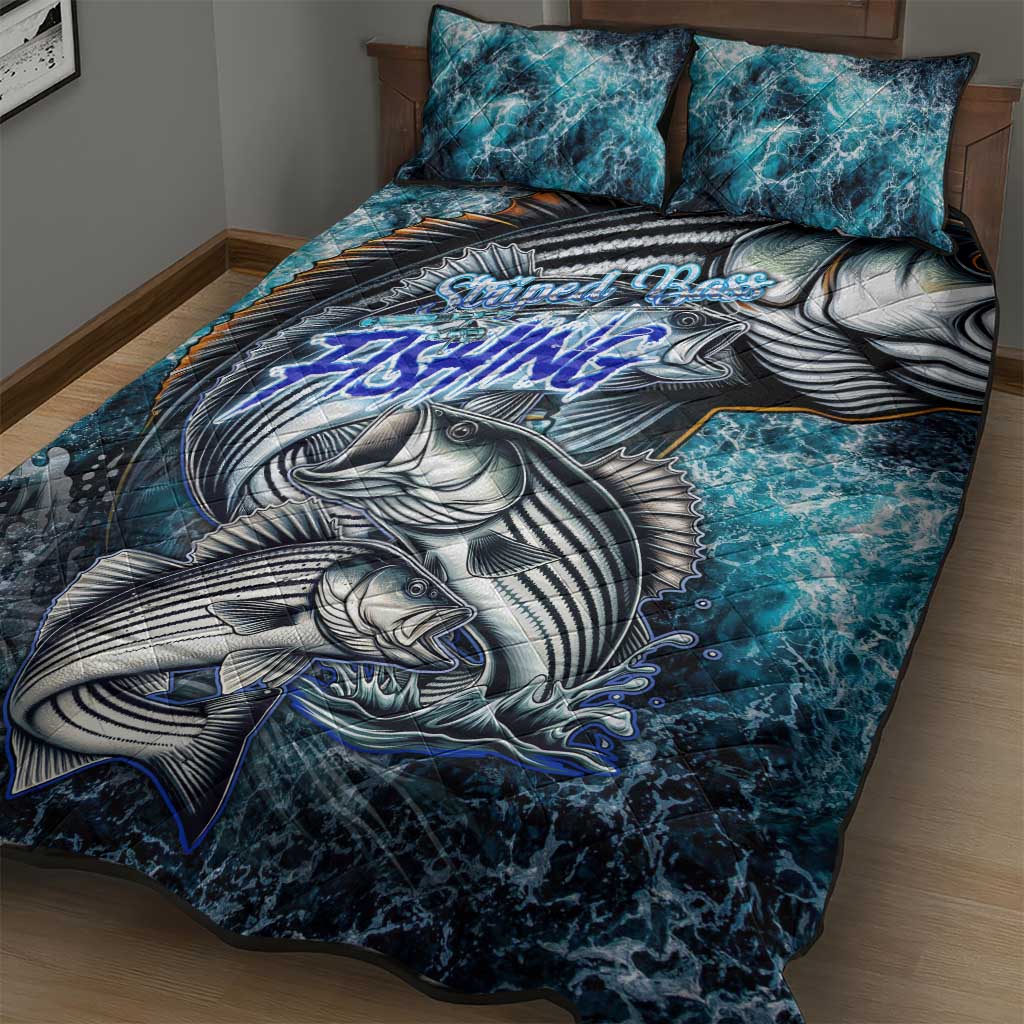 Striped Bass Fishing Quilt Bed Set Bold Ocean Angler Design - Wonder Print Shop