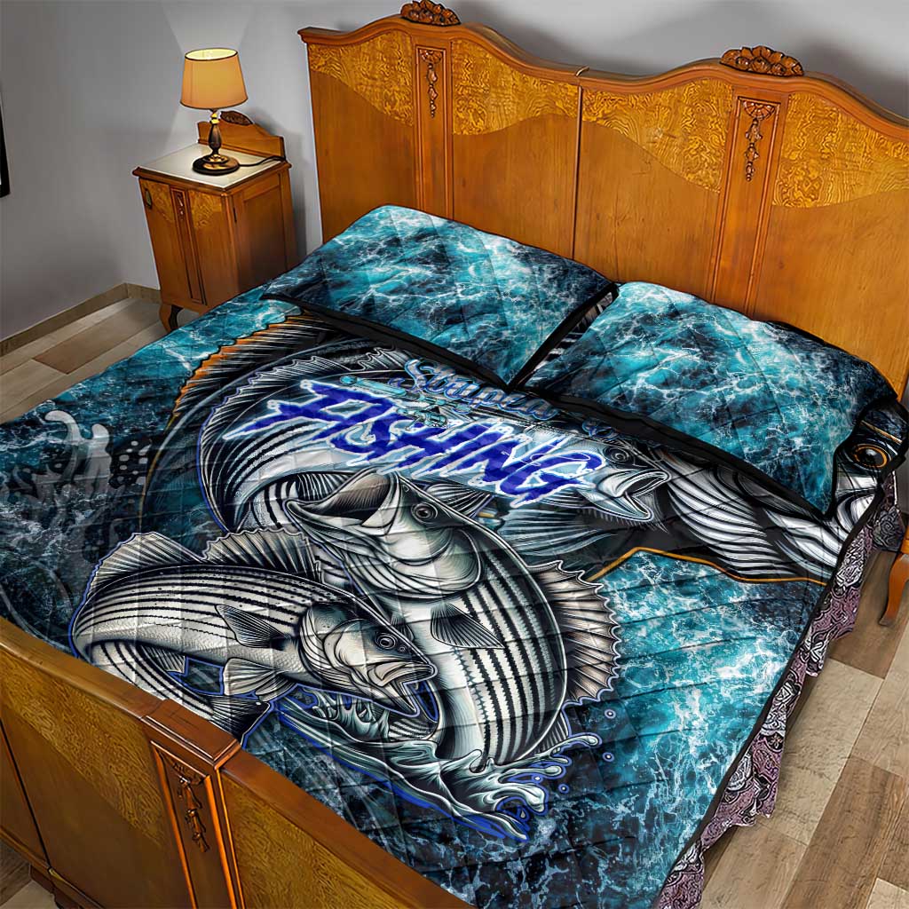 Striped Bass Fishing Quilt Bed Set Bold Ocean Angler Design - Wonder Print Shop