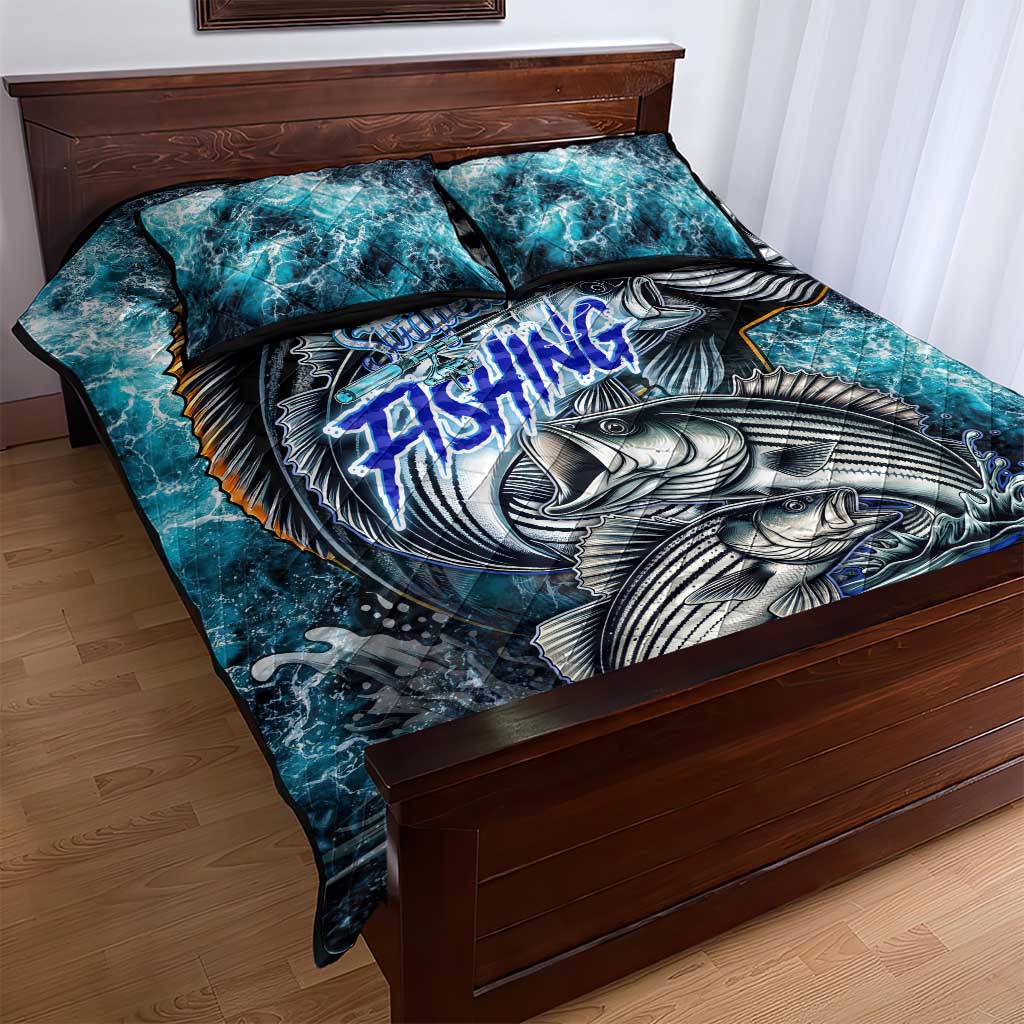 Striped Bass Fishing Quilt Bed Set Bold Ocean Angler Design - Wonder Print Shop