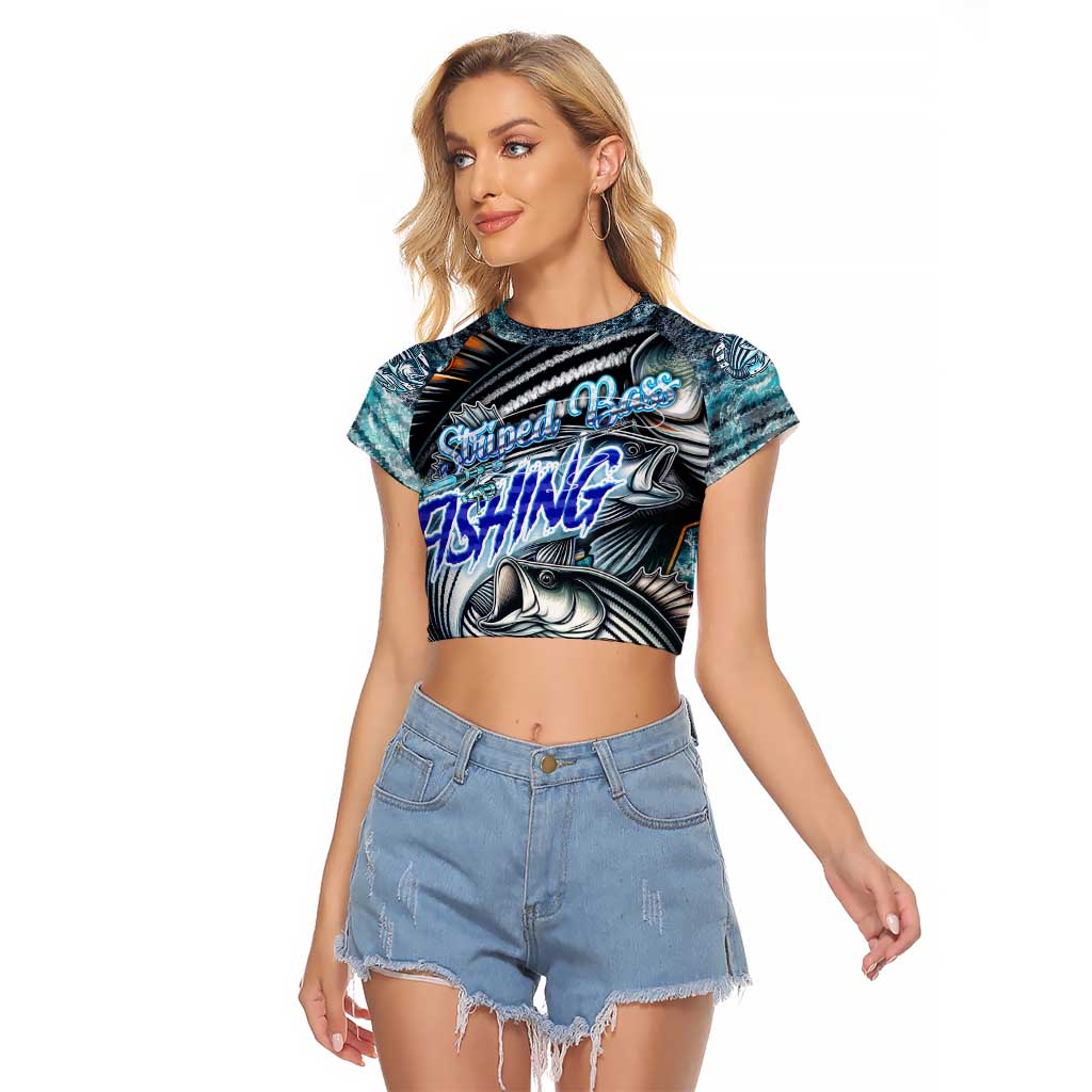 Striped Bass Fishing Raglan Cropped T Shirt Bold Ocean Angler Design - Wonder Print Shop
