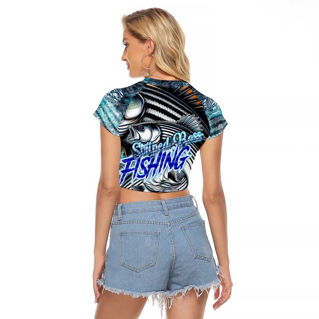 Striped Bass Fishing Raglan Cropped T Shirt Bold Ocean Angler Design - Wonder Print Shop