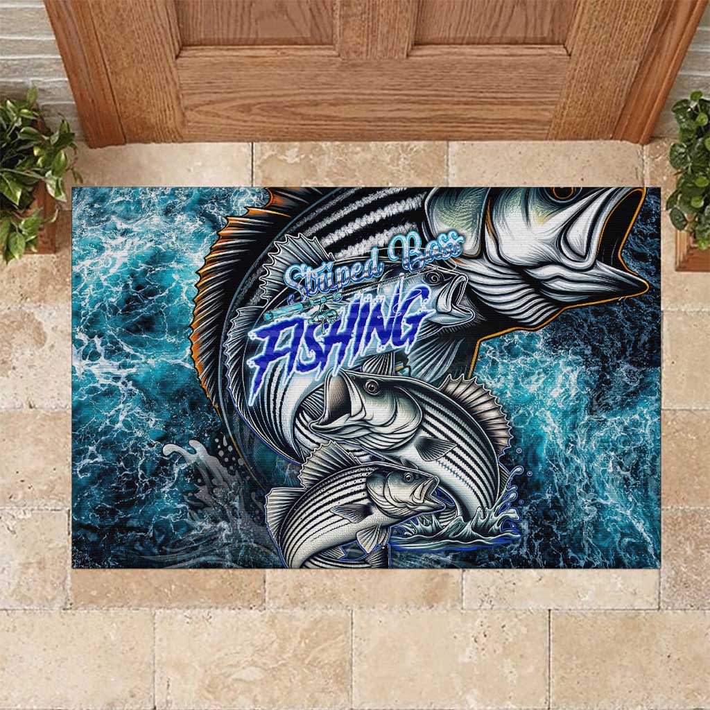 Striped Bass Fishing Rubber Doormat Bold Ocean Angler Design - Wonder Print Shop