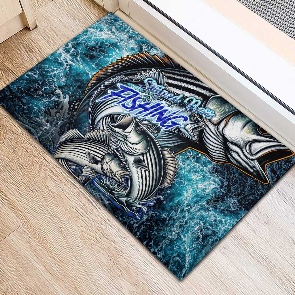 Striped Bass Fishing Rubber Doormat Bold Ocean Angler Design - Wonder Print Shop