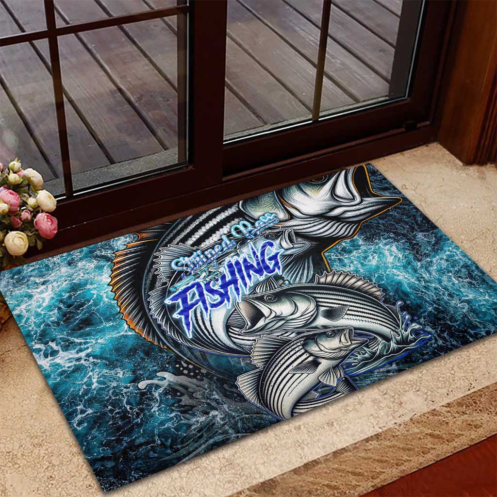 Striped Bass Fishing Rubber Doormat Bold Ocean Angler Design - Wonder Print Shop