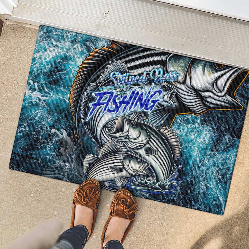 Striped Bass Fishing Rubber Doormat Bold Ocean Angler Design - Wonder Print Shop
