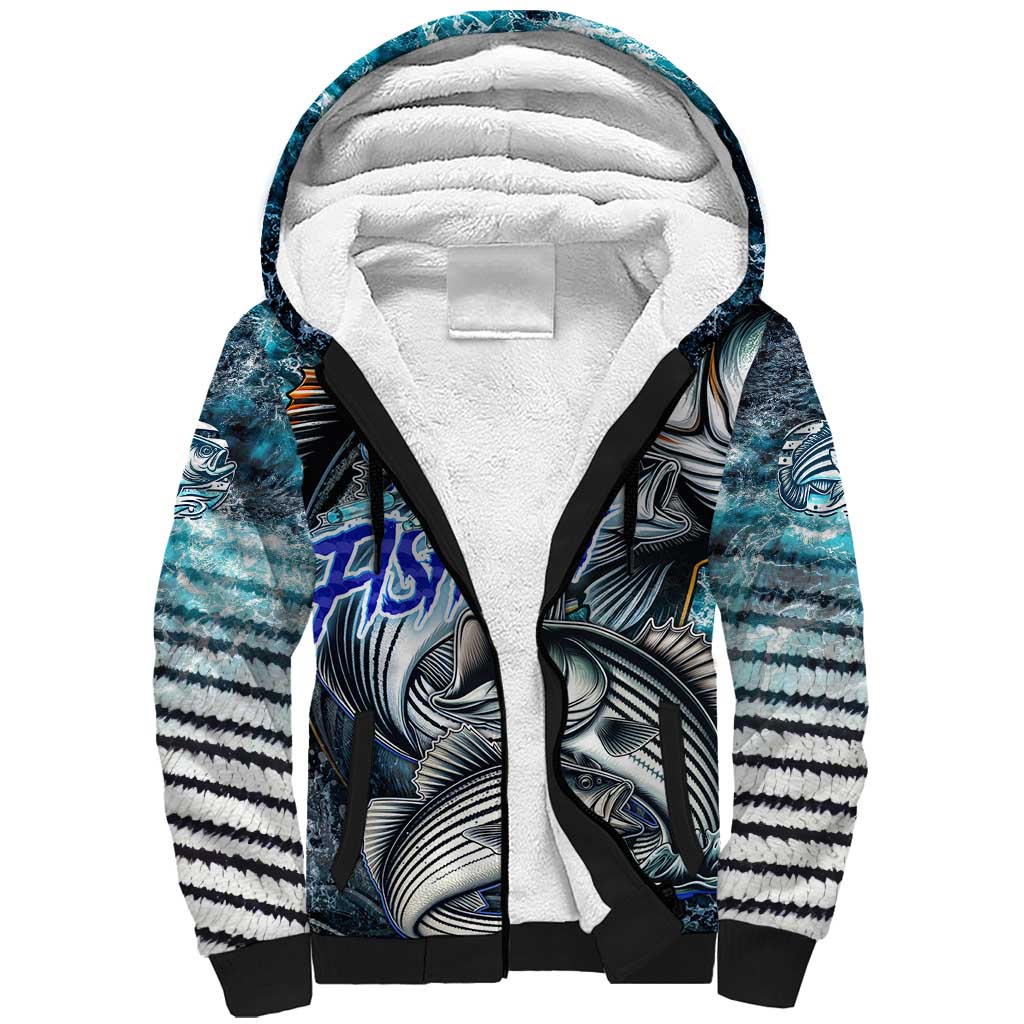 Striped Bass Fishing Sherpa Hoodie Bold Ocean Angler Design - Wonder Print Shop