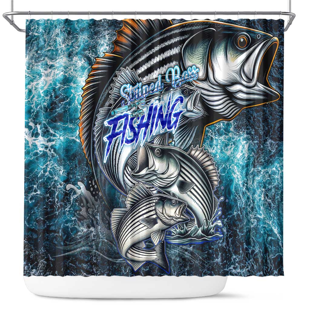 Striped Bass Fishing Shower Curtain Bold Ocean Angler Design - Wonder Print Shop