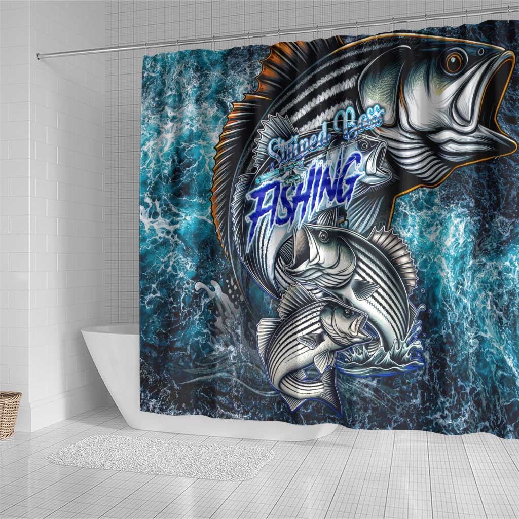 Striped Bass Fishing Shower Curtain Bold Ocean Angler Design - Wonder Print Shop