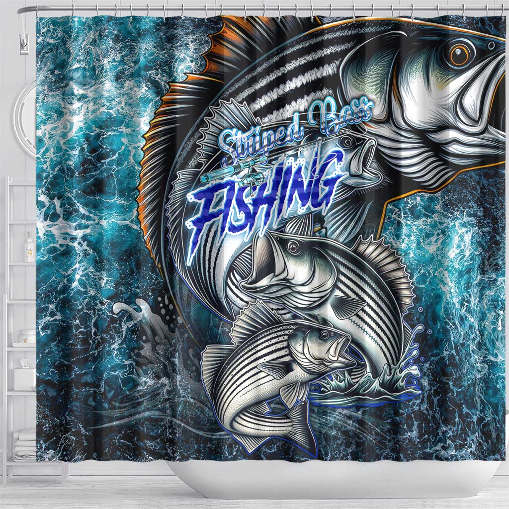 Striped Bass Fishing Shower Curtain Bold Ocean Angler Design - Wonder Print Shop