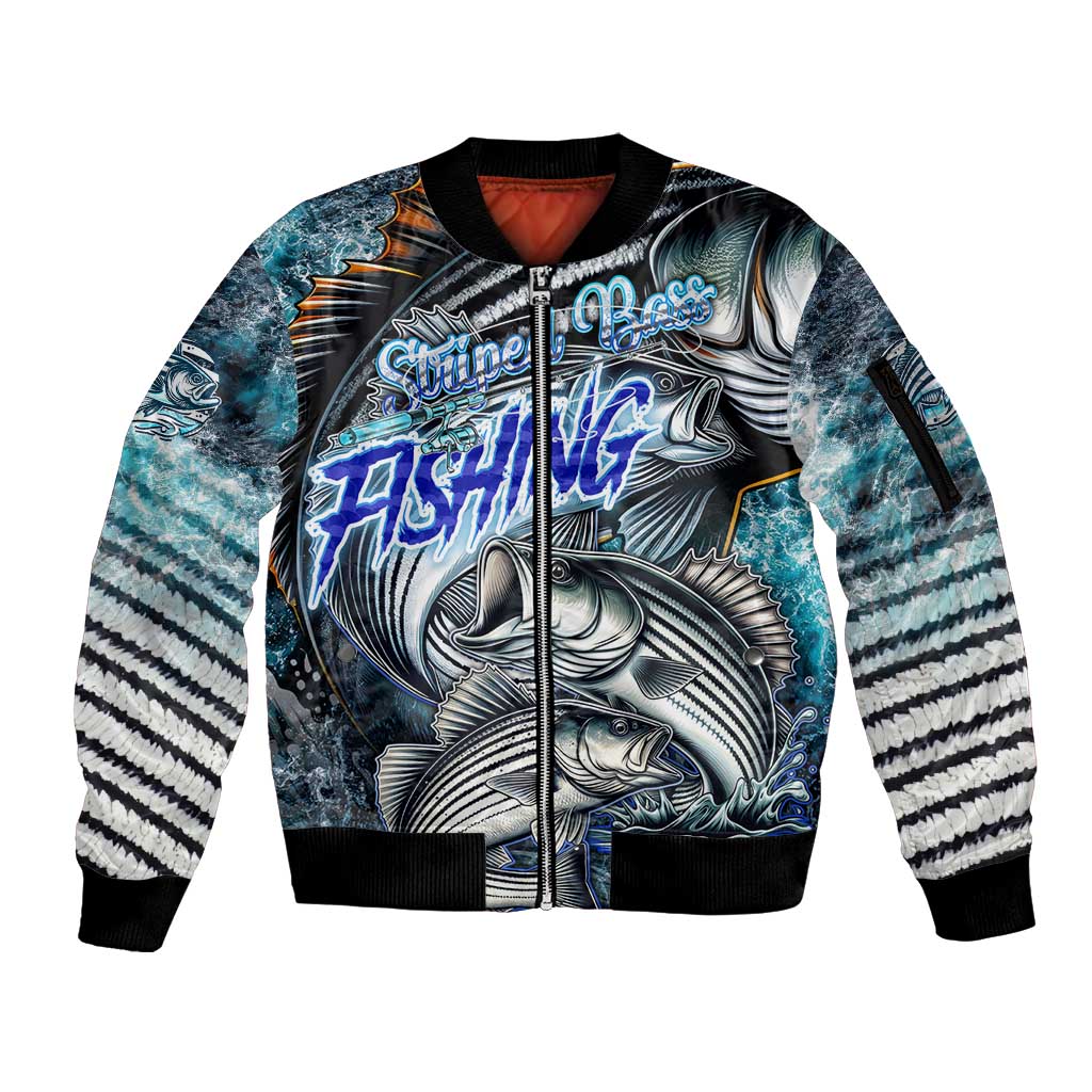 Striped Bass Fishing Sleeve Zip Bomber Jacket Bold Ocean Angler Design - Wonder Print Shop
