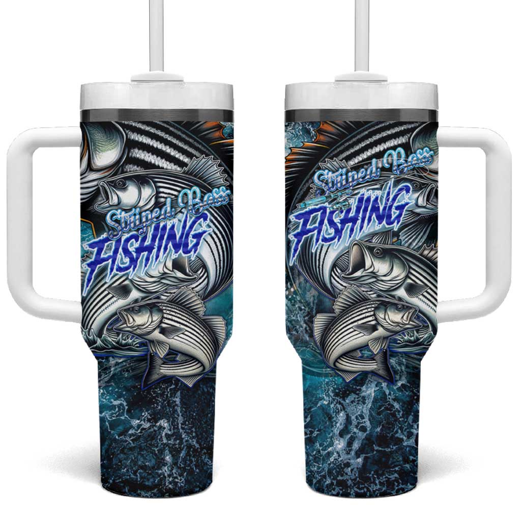 Striped Bass Fishing Tumbler With Handle Bold Ocean Angler Design - Wonder Print Shop