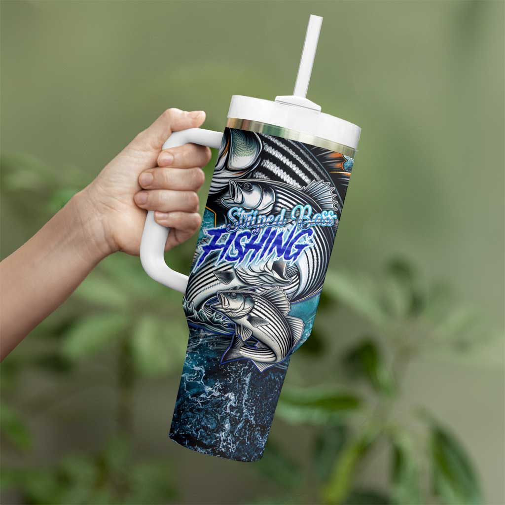 Striped Bass Fishing Tumbler With Handle Bold Ocean Angler Design - Wonder Print Shop