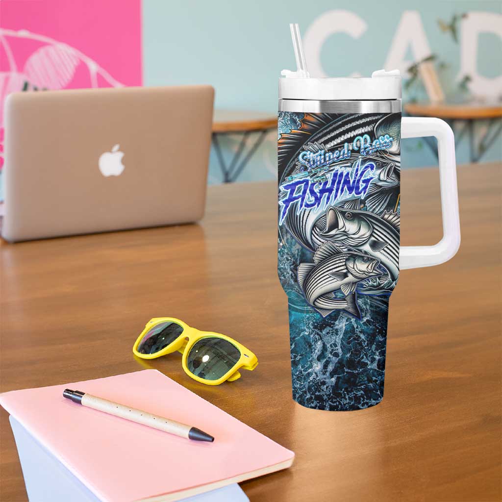 Striped Bass Fishing Tumbler With Handle Bold Ocean Angler Design - Wonder Print Shop