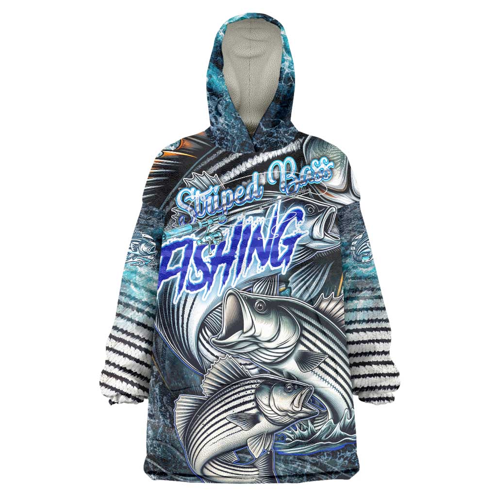 Striped Bass Fishing Wearable Blanket Hoodie Bold Ocean Angler Design - Wonder Print Shop