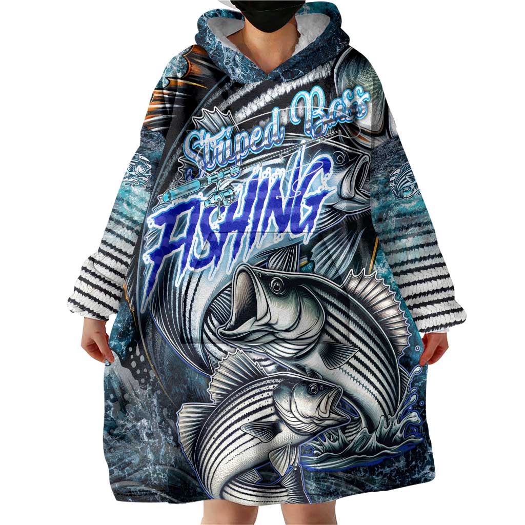 Striped Bass Fishing Wearable Blanket Hoodie Bold Ocean Angler Design - Wonder Print Shop