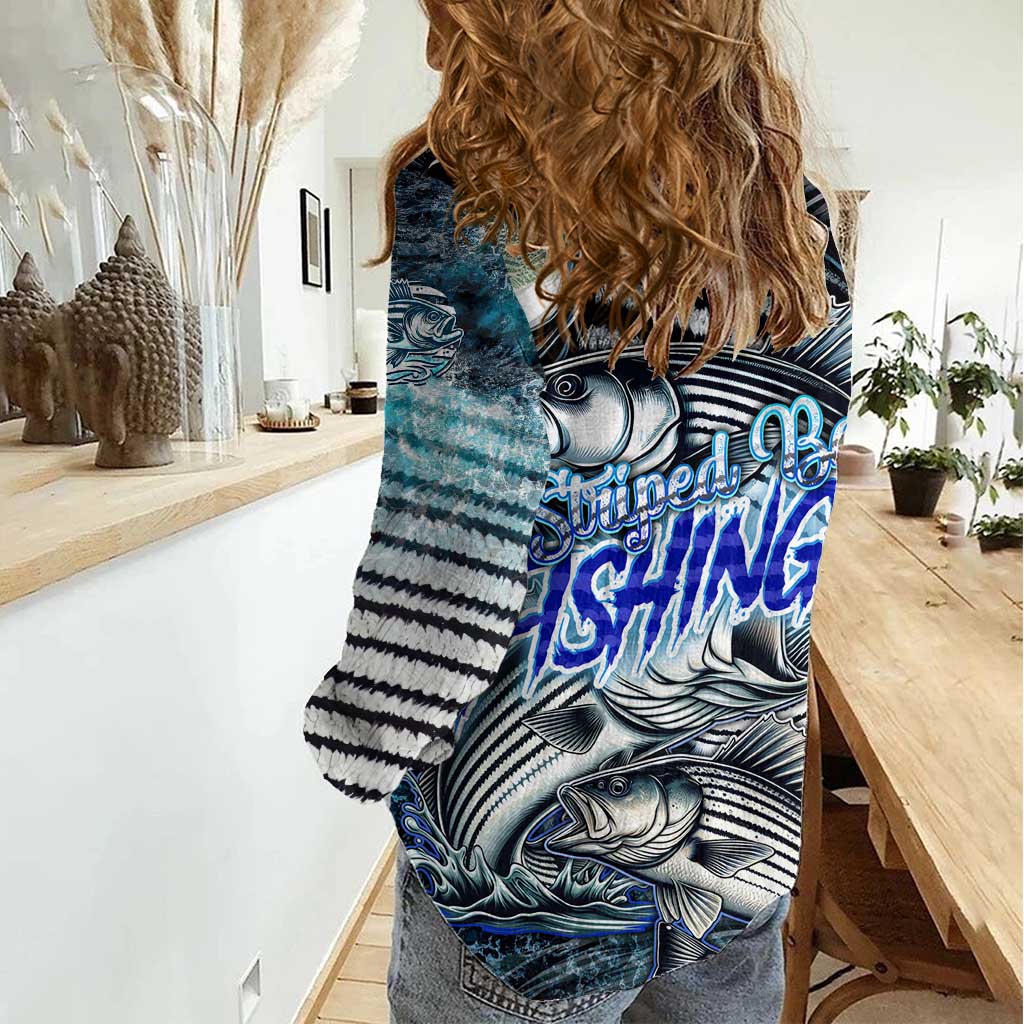 Striped Bass Fishing Women Casual Shirt Bold Ocean Angler Design - Wonder Print Shop