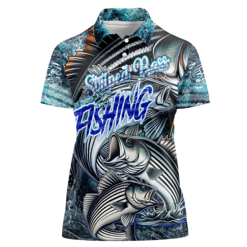 Striped Bass Fishing Women Polo Shirt Bold Ocean Angler Design - Wonder Print Shop